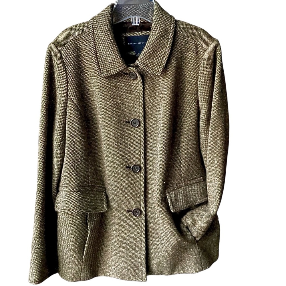 Banana Republic Blazer Brown Tweed Wool Blend Jacket Women’s Peacoat Size XL